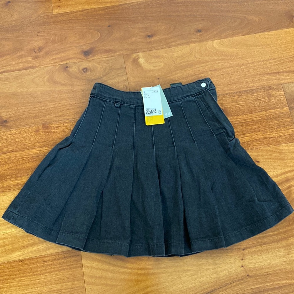 Gray Pleated Denim Skater Skirt